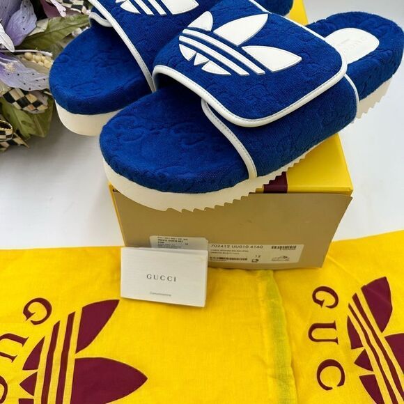 Men’s Gucci, X Adidas monogram, GG slides size 12 made in Italy